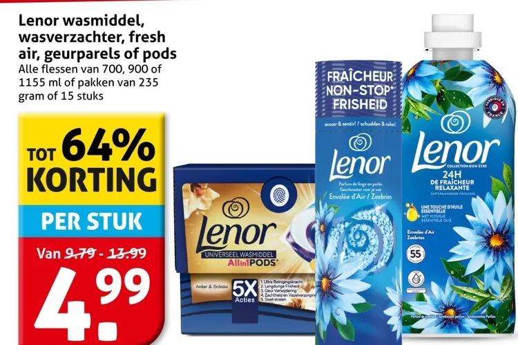 Aanbieding: Lenor wasmiddel, wasverzachter, fresh air, geurpar els of pods