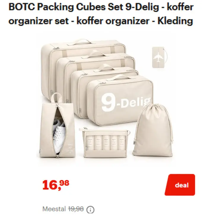 Promotie: Packing Cubes Set 9-Delig - koffer organizer 