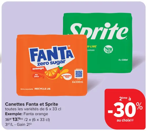 Offre: Canettes Fanta et Sprite