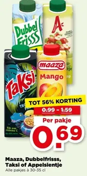 Aanbieding: Maaza, Dubbelfrisss, Taksi of Appelsientje