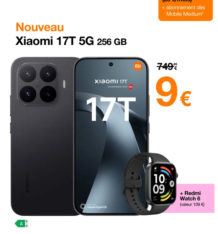 Offre: Xiaomi 17T 5G 256GB + Redmi Watch 6