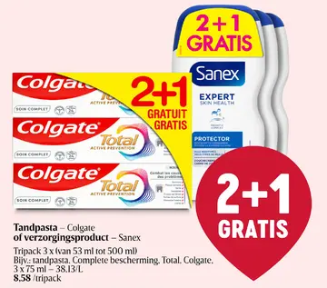 Aanbieding: Tandpasta Colgate of verzorgingsproduct Sanex
