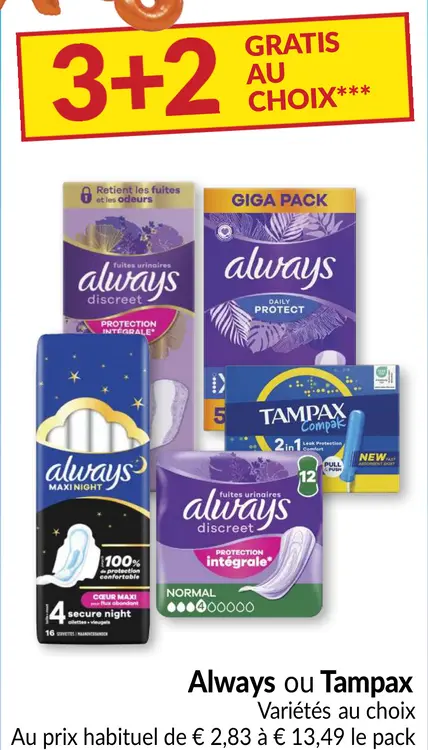 Offre: Serviettes hygiéniques ou tampons