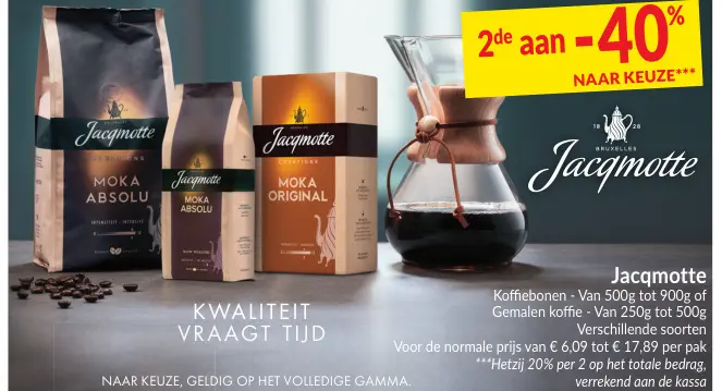 Promotie: Jacqmotte Koffiebonen of Gemalen koffie