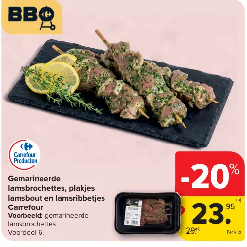Promotie: Gemarineerde lamsbrochettes, plakjes lamsbout