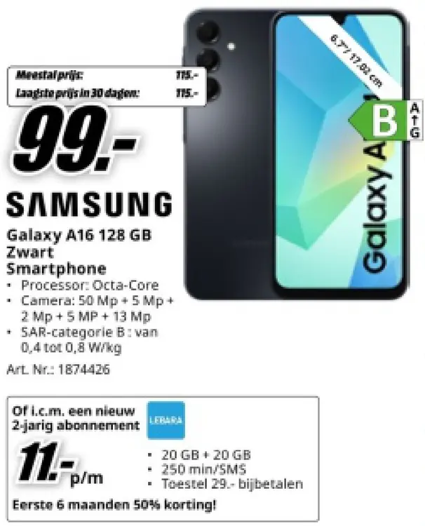 Aanbieding: Galaxy A16 128 GB Zwart Smartphone