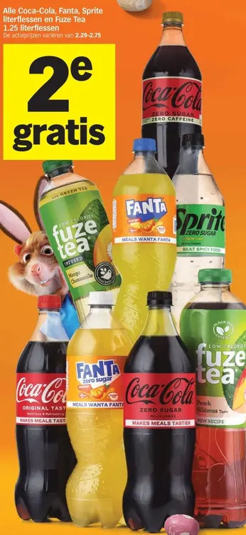 Aanbieding: Coca-Cola, Fanta, Sprite literflessen en Fuze Tea