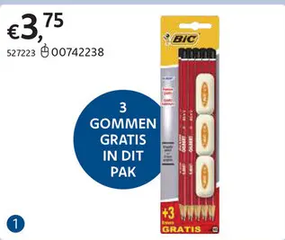 Aanbieding: Bic 10 Gilbert potloden + 3 gommen GRATIS