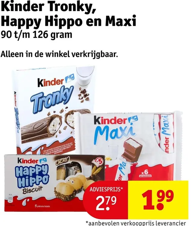 Aanbieding: Kinder Tronky, Happy Hippo en Maxi