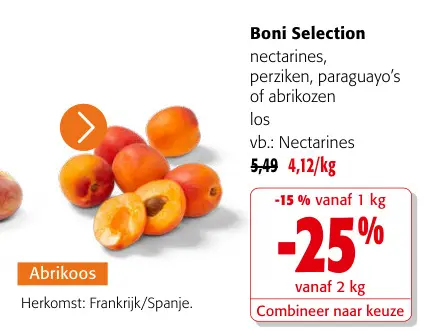 Promotie: nectarines, perziken, paraguayo's of abrikoze