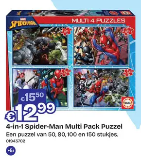 Aanbieding: Meegroeipuzzel 4-in-1 Spider-Man Multi Pack 50-80-100-150st