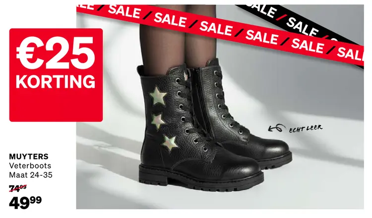 Aanbieding: Veterboots Zwart Leer