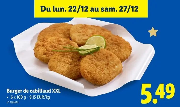 Offre: Burger de cabillaud XXL