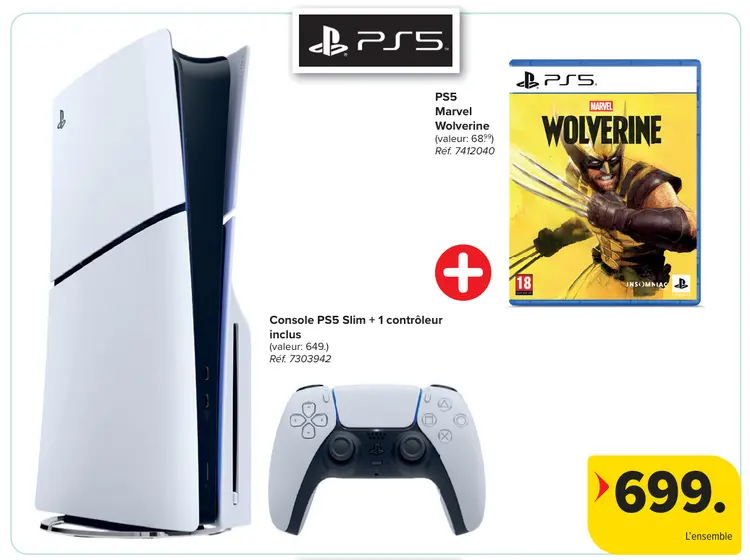 Offre: Console PS5 Slim + 1 contrôleur inclus + PS5 
