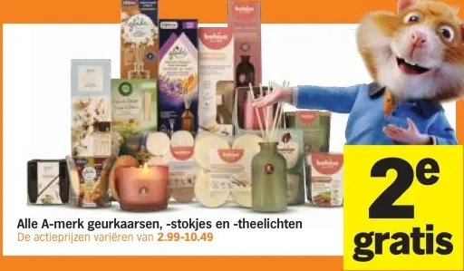 Aanbieding: A-merk geurkaarsen, -stokjes en -theelichten