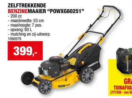 Promotie: Powerplus POWXG60251 benzine grasmaaier zelftrekkend 200cc 53cm
