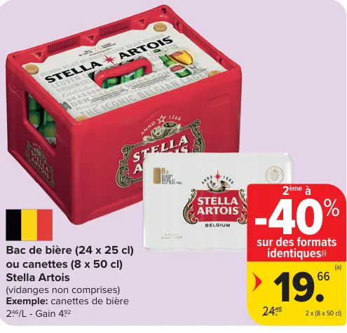 Offre: Bac de bière ou canettes Stella Artois