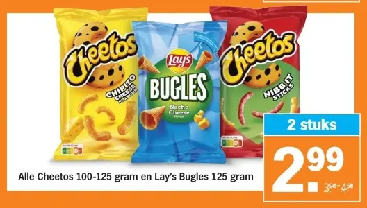 Aanbieding: Alle Cheetos 100-125 gram en Lay's Bugles 125 gram