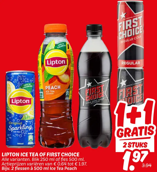 Aanbieding: Lipton Ice Tea or First Choice