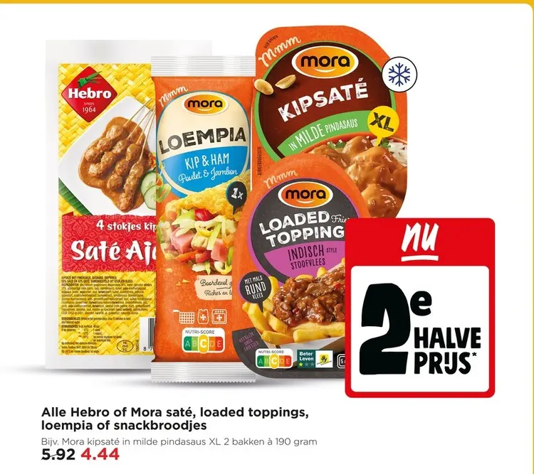 Aanbieding: Alle Hebro of Mora saté, loaded toppings, loe