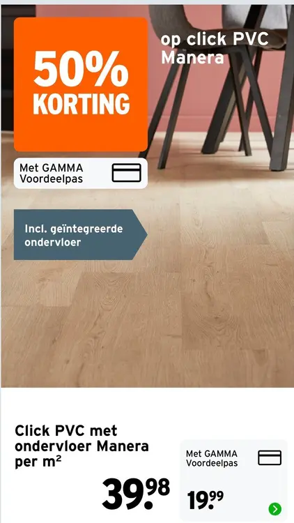 Aanbieding: Click PVC met ondervloer Manera per m²