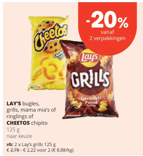 Promotie: Bugles, grills, mama mia's of ringlings of chipito