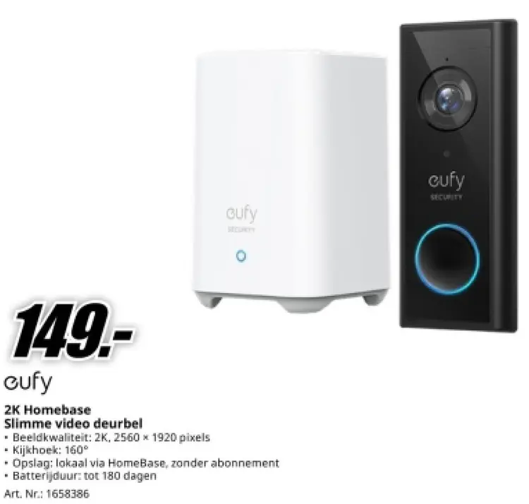 Aanbieding: eufy 2K Homebase Slimme video deurbel