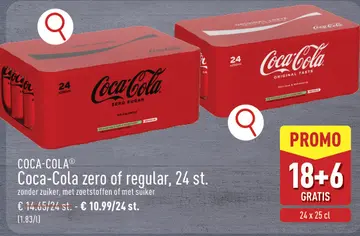 Aanbieding: Coca-Cola zero of regular, 24 st.