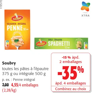 Offre: Toutes les pâtes à l'épeautre ou intégrale