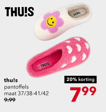 Aanbieding: Thu!s dames sloffen met bloem en smiley beige