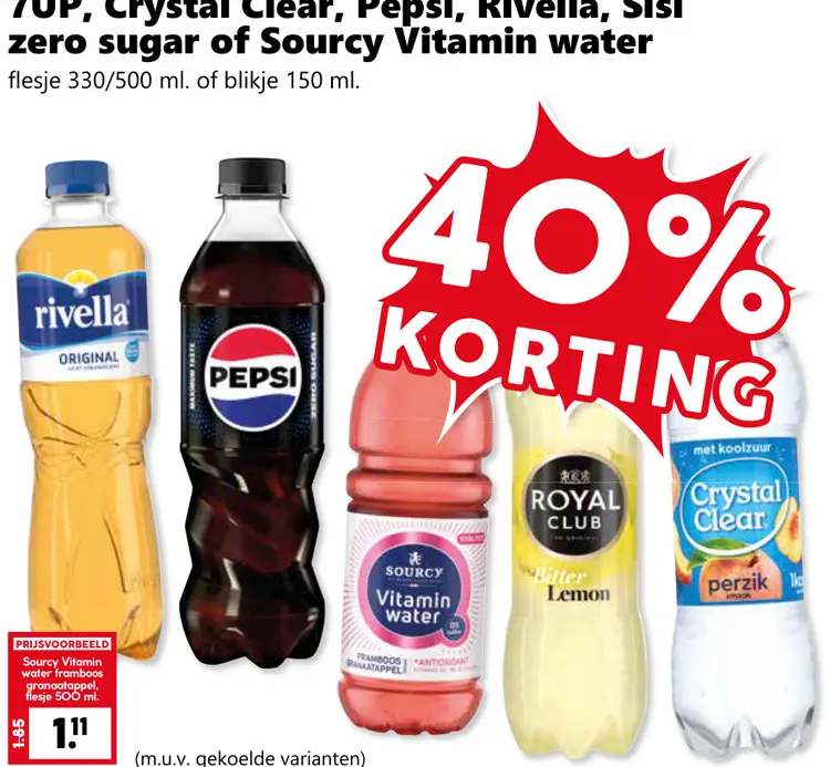 Aanbieding: 7UP, Crystal Clear, Pepsi, Rivella, Sisi zero