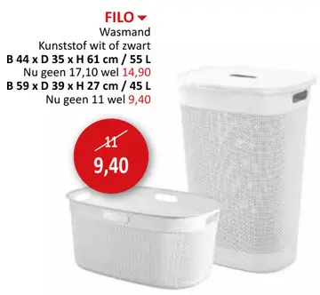 Aanbieding: Wasmand Filo 59x39x27cm 45L wit