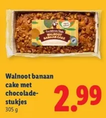 Aanbieding: Walnoot banaan cake met chocolade-stukjes