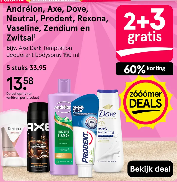 Aanbieding: Andrélon, Axe, Dove, Neutral, Prodent, Rexona, Vaseline, Zendium en Zwitsal