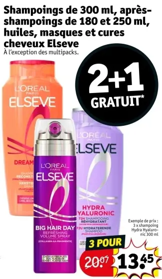 Offre: Shampoings, après-shampoings, huiles, masques et cures cheveux Elseve