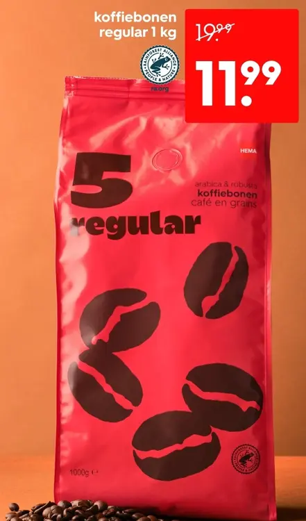 Aanbieding: koffiebonen regular 1kg