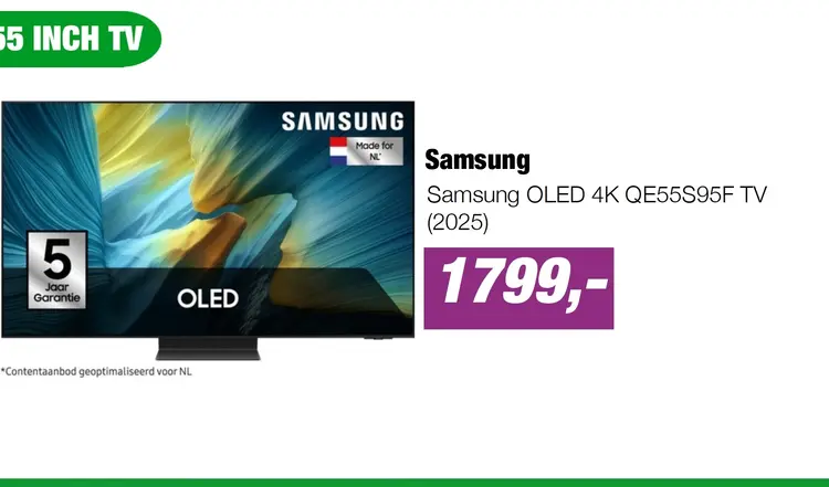 Aanbieding: Samsung OLED 4K QE55S95F TV (2025)