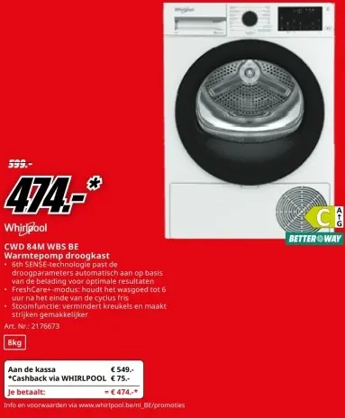 Aanbieding: CWD 84M WBS BE Warmtepomp droogkast