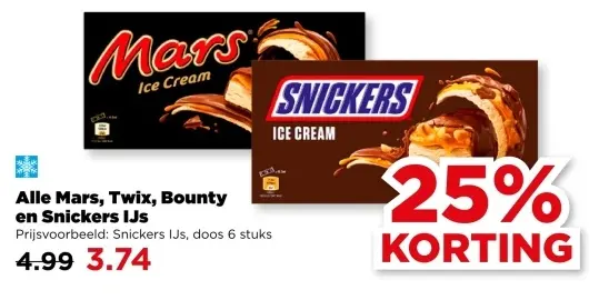 Aanbieding: Mars, Twix, Bounty en Snickers IJs