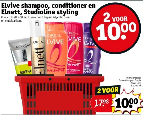Aanbieding: Elvive shampoo, conditioner en Elnett, Studioline styling