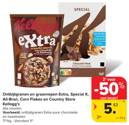 Promotie: Ontbijtgranen en graanrepen Extra, Special K, All-Bran, Corn Flakes en Country Store
