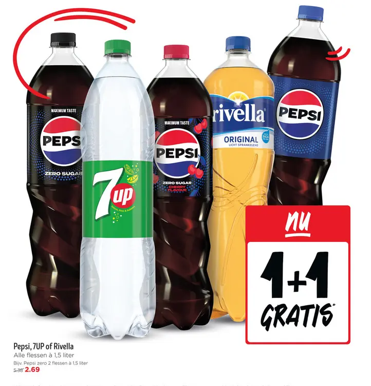 Aanbieding: Pepsi, 7UP of Rivella