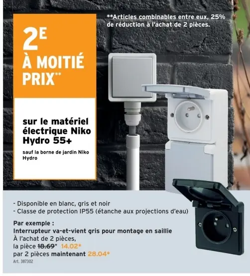 Offre: Interrupteur va-et-vient gris pour montage en saillie