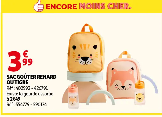 Promotie: Sac goûter renard ou tigre