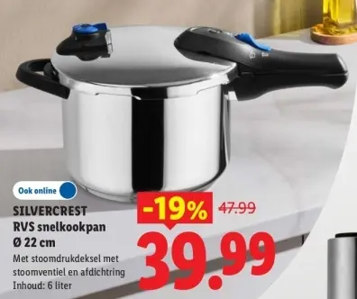 Aanbieding: SILVERCREST RVS snelkookpan Ø 22 cm