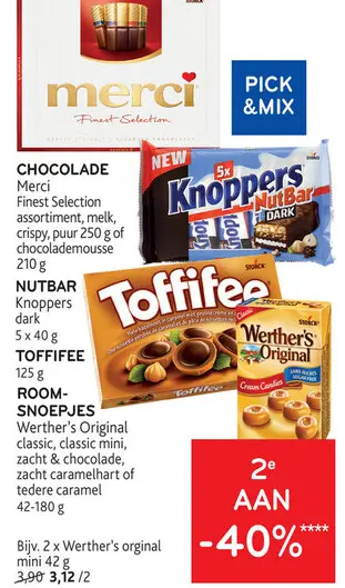 Aanbieding: Chocolade, nutbar, toffifee, roomsnoepjes