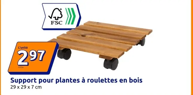 Offre: Support pour plantes à roulettes en bois
