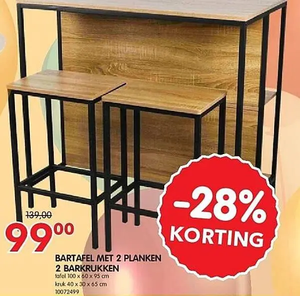 Promotie: Bartafel met 2 planken 2 barkrukken