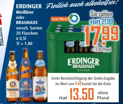 Aanbieding: ERDINGER Weißbier oder BRAUHAUS