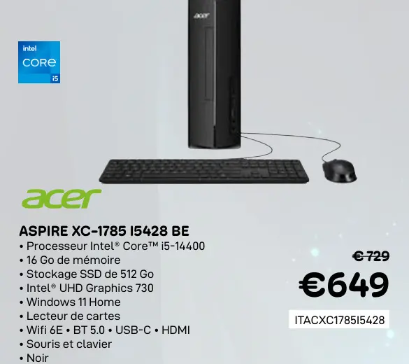 Offre: Acer aspire xc-1785 i5428 be